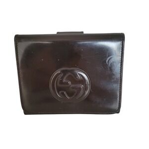 Gucci Vintage Brown Patent Leather Interlocking G Bifold Wallet 035-0416-1926-5